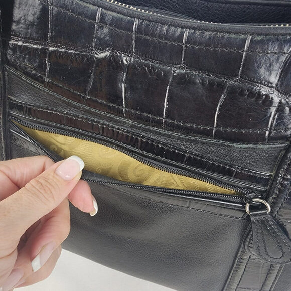 Brighton Black Leather Croc Print Tote Purse - Picture 6 of 15